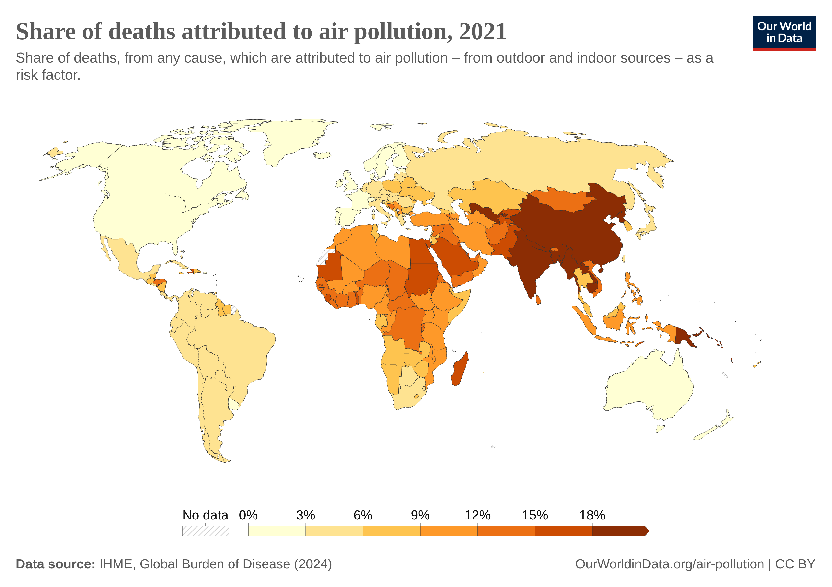 Share of deaths attributed to air pollution, 2021