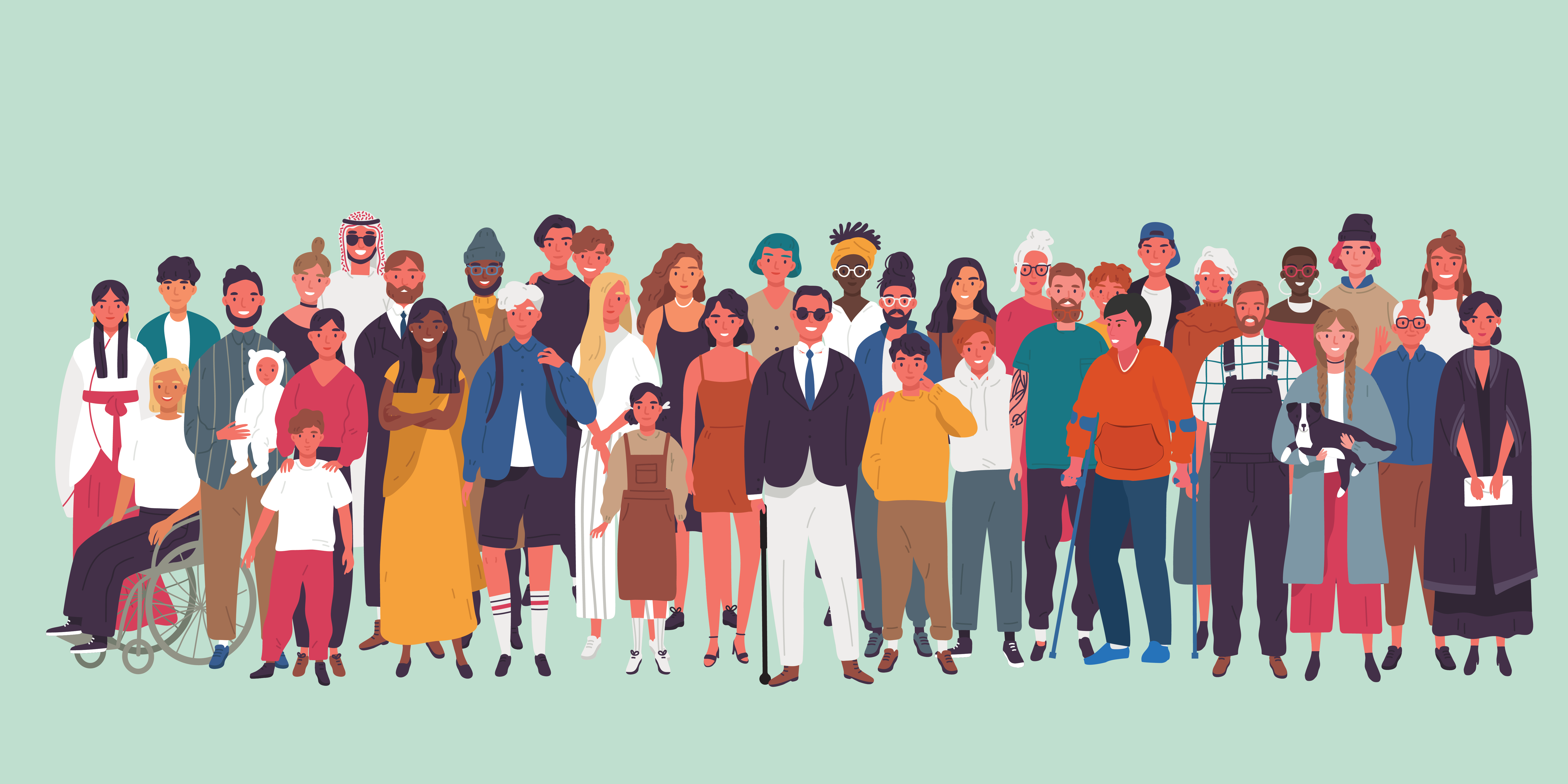 Large group of diverse young people